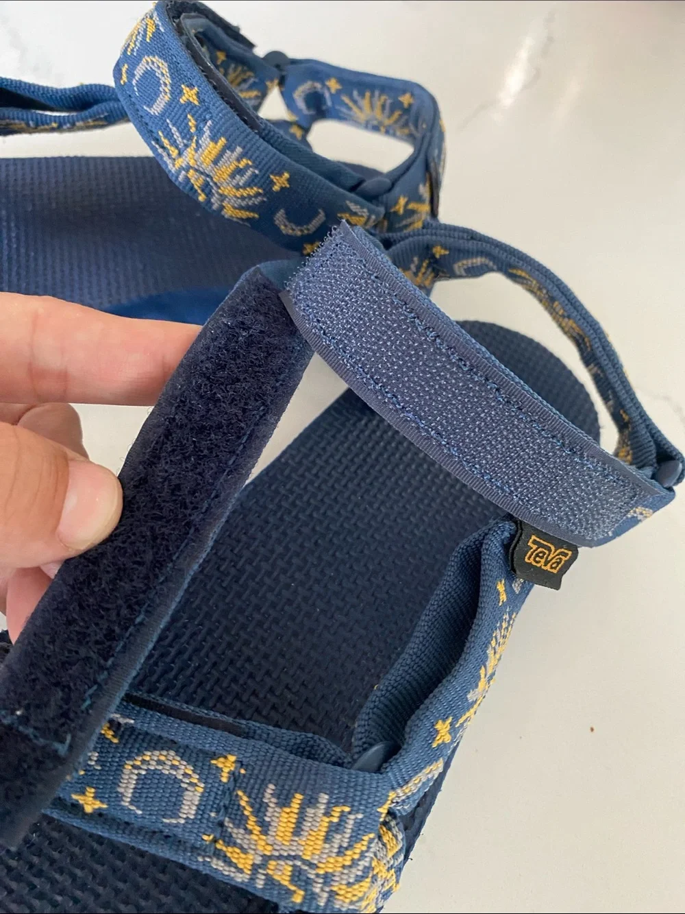 Teva Navy Blue Sandals with Yellow Sun & Moon Pattern size 7 EU 38
